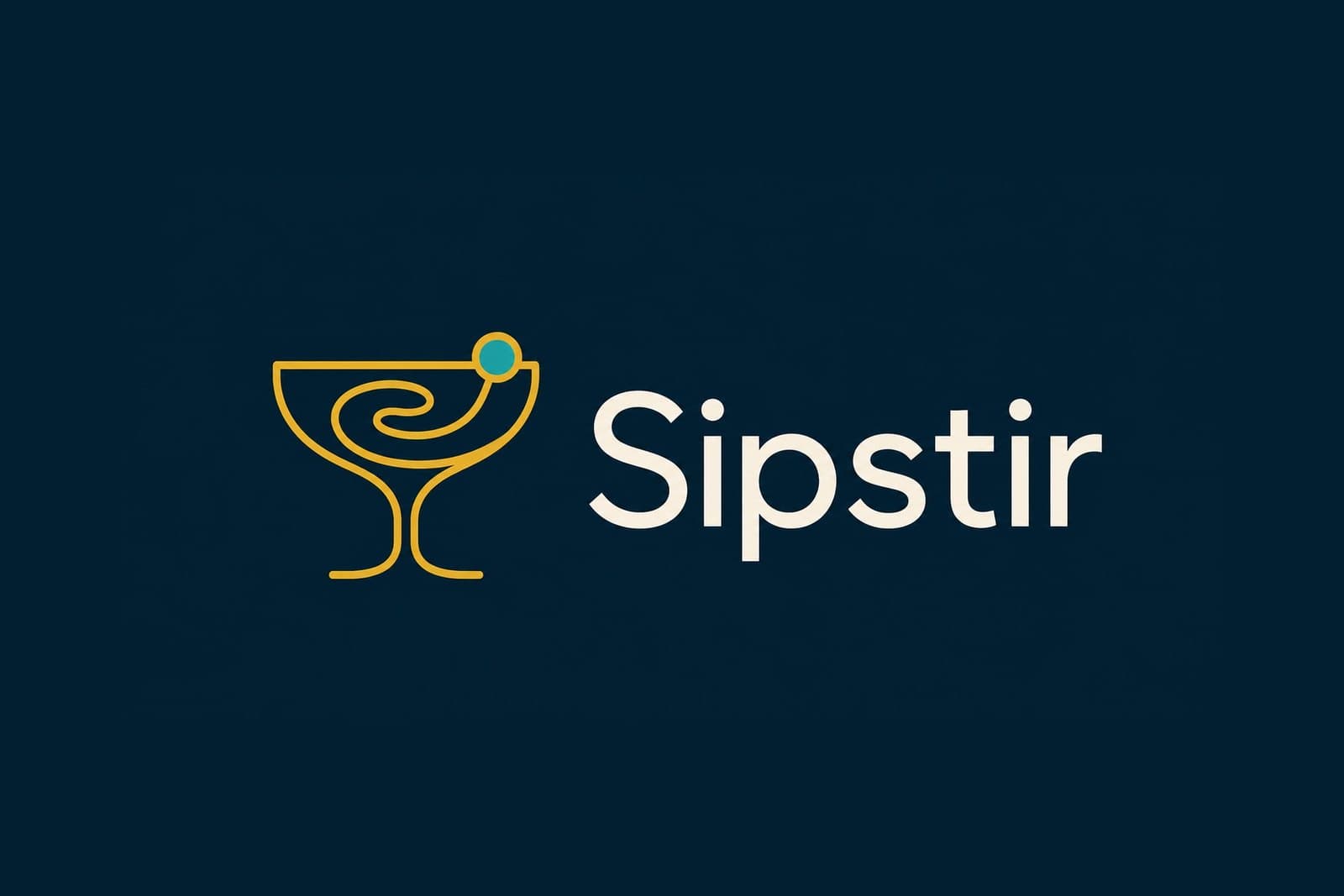 SipStir logo and wordmark — a coupe glass drawn in one continuous line with a teal garnish
