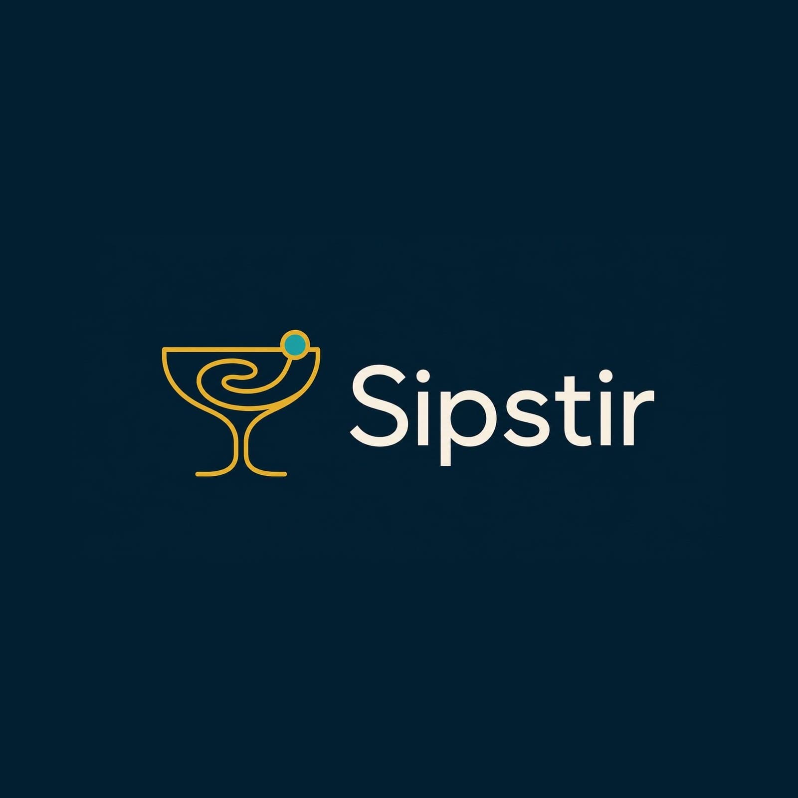 SipStir logo and wordmark — a coupe glass drawn in one continuous line with a teal garnish
